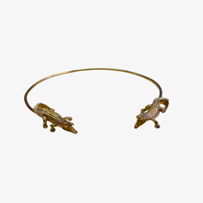 Choker Halsketting met 2 krokodillen Goud