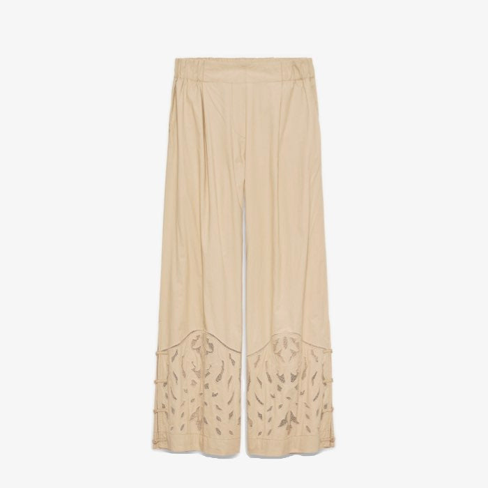 Beige Geborduurde Wijde Broek Moonflower van Alchemist