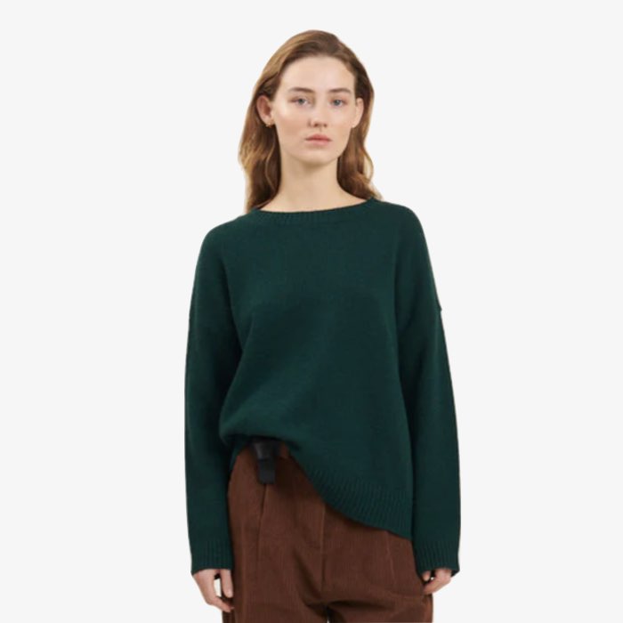 Duurzame groene gebreide oversized sweater van gerecyclede wol