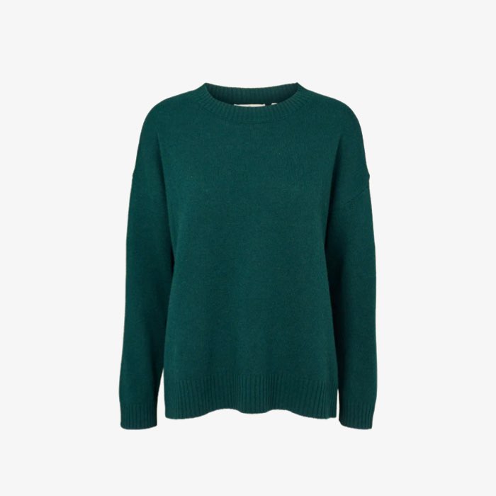 Duurzame groene gebreide oversized sweater van gerecyclede wol