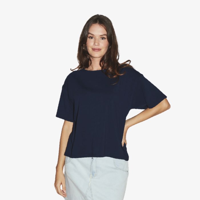 Donkerblauw Biologisch Katoenen T-shirt Zoe van RE/Born