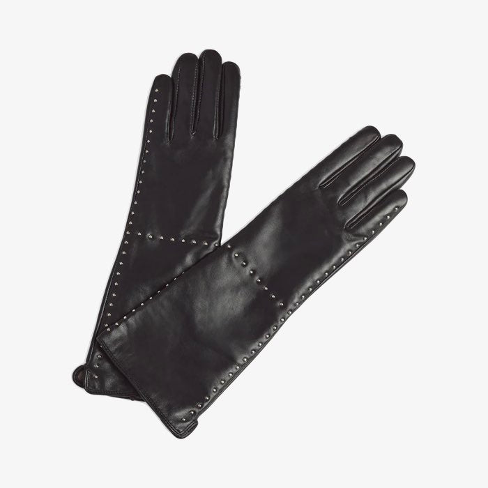 Lange Zwarte Leren Handschoenen met Studs van Markberg