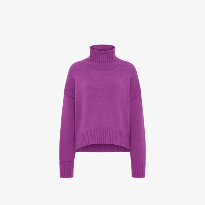 Duurzame gebreide sweater met kol in violet paars van Lanius