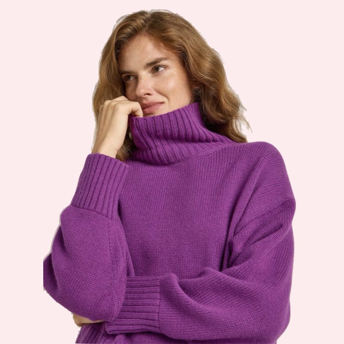 Duurzame gebreide sweater met kol in violet paars van Lanius