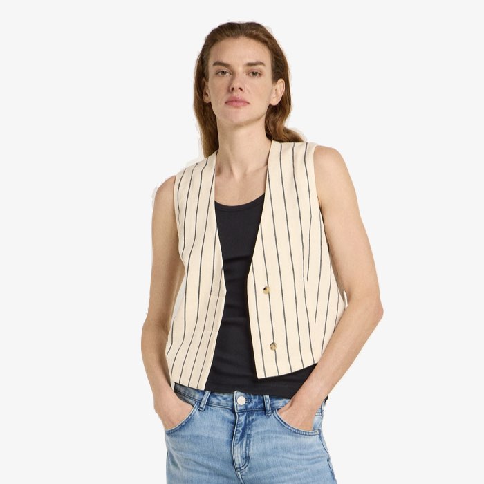 Linnen Gestreept Gilet | Lanius | Crème/zwart