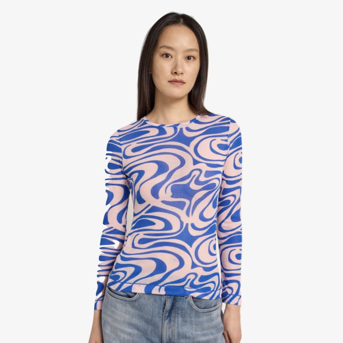 Swirl Print Top | Lanius | Blauw/roze