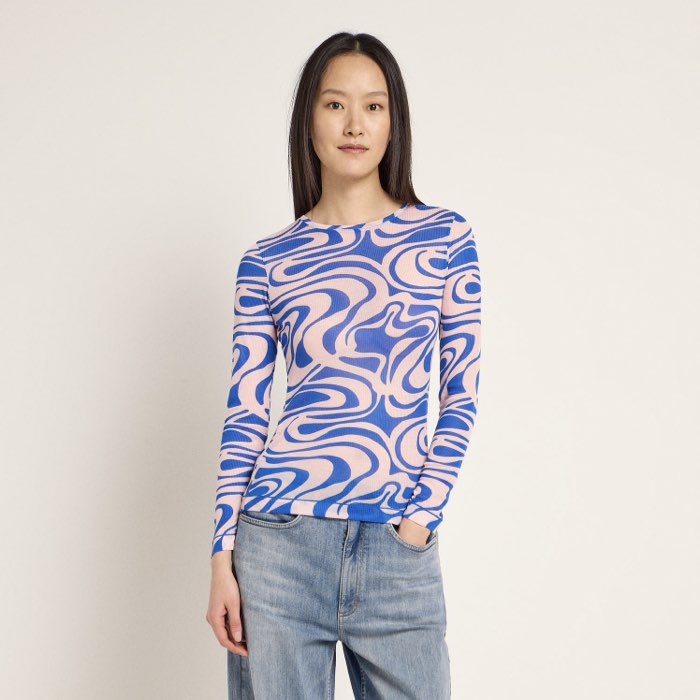 Swirl Print Top | Lanius | Blauw/roze