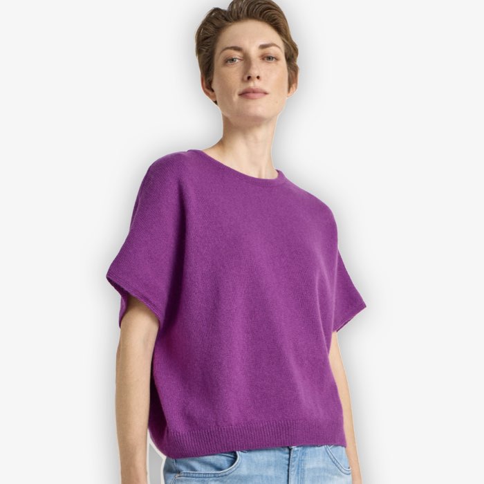 Duurzame violet paarse gebreide sweater met korte mouw