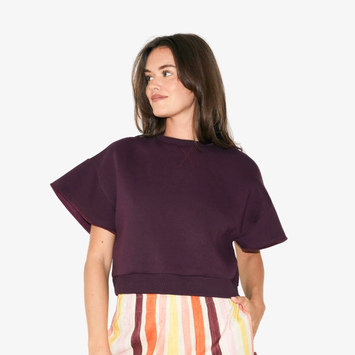 Bordeauxrode Sweater met Korte Mouw van Re/Born