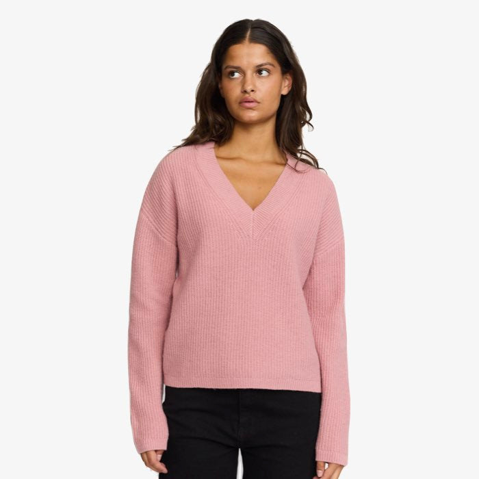 Roze gebreide V-hals Trui West van Soft Rebels