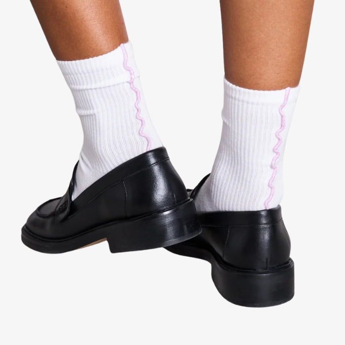 Overlock Sokken Wit/lila van Jan 'n June