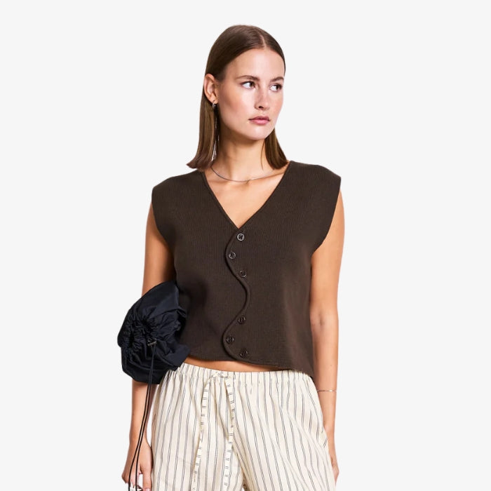 Bruin Katoenen Vestje Wave van Jan 'n June