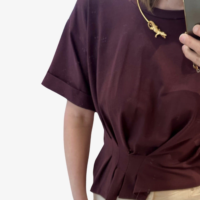 Bordeauxrood T-shirt met plooien Gabrielle van RE/Born