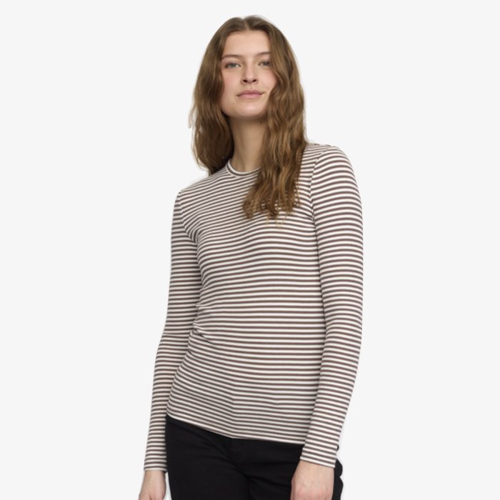 Bruin wit gestreepte Rib Top Fenja | Soft Rebels