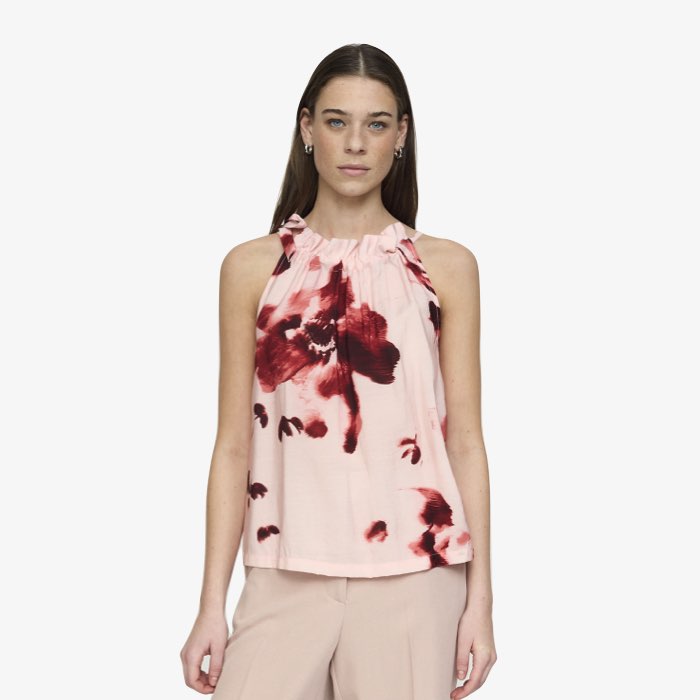 Roze Mouwloze Top met Bloemen van Soft Rebels