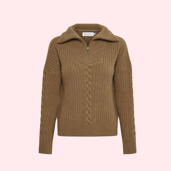 Sweater Teddi met Rits | Lounge Nine | Caramel